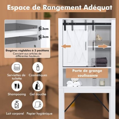GOPLUS Meuble WC- 68 x 22 x 171 CM-Rangement Salle de Bain au Dessus des Toilettes WC/Lave-Linge-Armoire & 3 étagères Ouvertes-Blanc