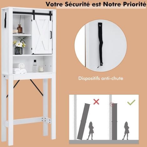 GOPLUS Meuble WC- 68 x 22 x 171 CM-Rangement Salle de Bain au Dessus des Toilettes WC/Lave-Linge-Armoire & 3 étagères Ouvertes-Blanc