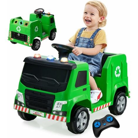 Camion Poubelle Électrique Enfants 12 V avec Accessoires de Recyclage,Vert