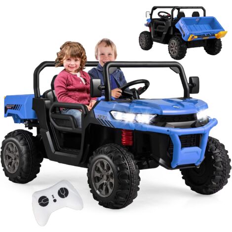 GOPLUS Camion à Benne Basculante avec Télécommande, Véhicule électrique avec Démarrage Lent et Pneus Résistants, Camion de Construction avec Musiques Intégrées, Port USB, MP3 (Bleu) (1/5)