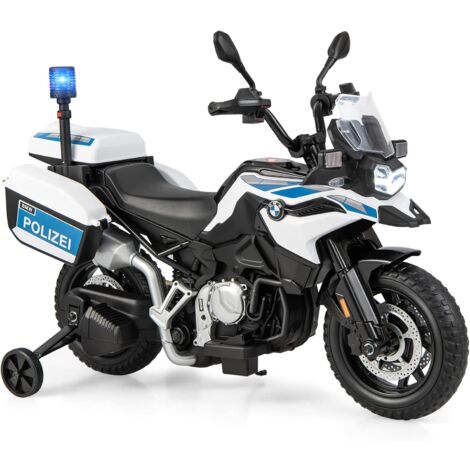 GOPLUS Moto électrique Enfants 3-8 Ans 12V 3-6KM/havec Lumières et Musique Scooter électrique avec Roues Latérales Amovibles, pour Enfants Charge 30kg Blanc (1/5)