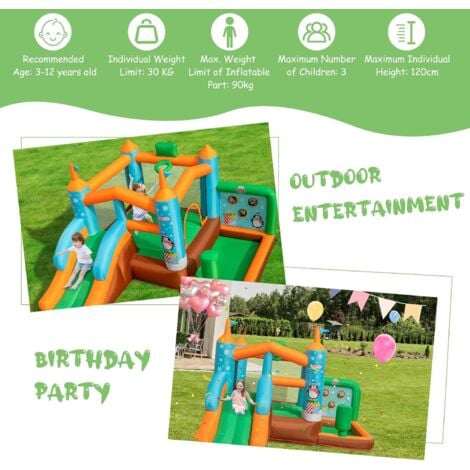 GOPLUS Château Gonflable 6 en 1 pour Enfants avec Toboggan, Trampoline Jeu Boxe, Aire de Jeux Gonflable Pingouin pour 3 Enfants 3-12 Ans Jusqu’à 90kg (Pingouin sans souffleur)