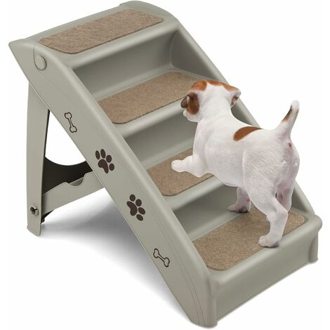 Relaxdays Escalier pour chiens 4 marches,chiots et chats, lit, sofa,  auto,échelle jusqu'à 100 kg, 49x39x61cm,gris