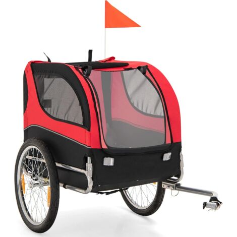Goplus – Remorque de vélo pour chien – Charge 40 kg – Grandes roues tout-terrain – 3 entrées zippées – Tissu Oxford imperméable – Drapeau et réflecteurs