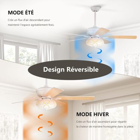 BLITZWILL Ventilateurs de plafond avec lumières et télécommande/contrôle par application, ventilateur de plafond encastré de 132,1 cm avec moteur réversible silencieux, 6 vitesses, 3 couleurs à