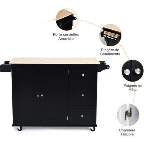 Desserte Îlot De Cuisine Desserte à Roulettes Avec Étagère à épices Et