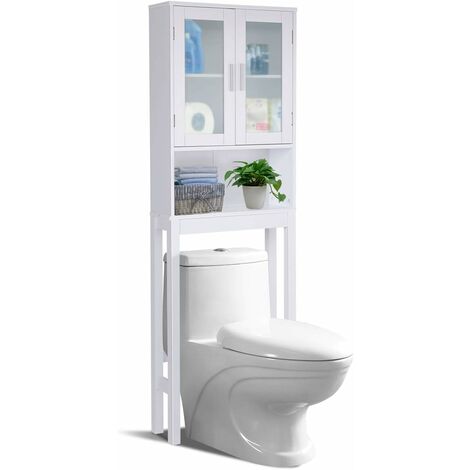 Meuble WC au-Dessus des Toilettes, Etagère de Rangement de Salle de Bains,  89 x 19,5 x 99 cm, Blanc