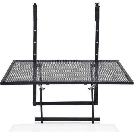 Goplus – Table suspendue pour balcon réglable en hauteur – Pliable – Fer noir résistant aux intempéries – Charge 20 kg – Design compact (1/5)
