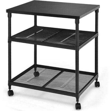 GOPLUS Support d’Imprimante à 3 Niveaux avec Étagère Métallique Réglable en Hauteur, Meuble pour Imprimante avec Roues Amovibles, Étagère pour Imprimante Mobile pour Bureau, École, Noir