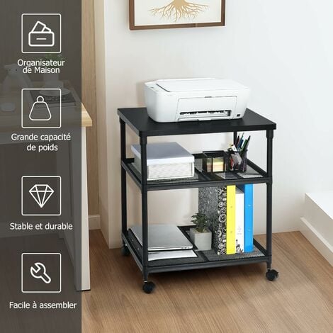 GOPLUS Support d'Imprimante à 3 Niveaux avec étagère Métallique Réglable en  Hauteur, Meuble pour Imprimante