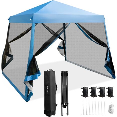 GOPLUS 3x3m Tonnelle de Jardin avec Mousquetaire Amovibles 8-10 Personnes-Barnum Pliable avec Sac Rangement à Roues Anti - UV pour Pique niques/Fête,Bleu (1/5)