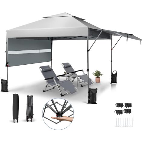 GOPLUS Tonnelle de Jardin 3x3m avec Auvent étendu, Tonnelle d’Extérieur Pliable avec 4 Poteaux, Tente de Jardin Hauteur d’Intérieur Réglable sur 3 Positions, pour Plage, Balcon et Terrasse(Blanc) (1/5)