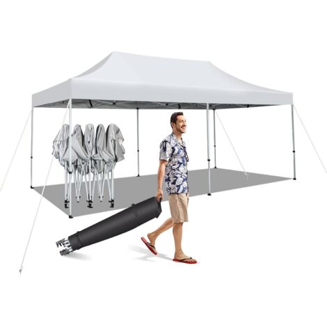 Goplus – Tonnelle de jardin pliable 3x6M pour 16-20 personnes – Tente barnum commerciale – Hauteur réglable 3/3,15/3,3M – 10 piquets et 4 cordes à vent