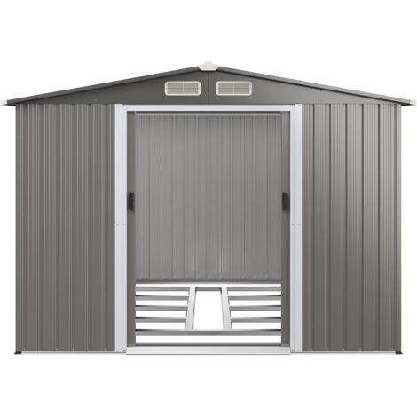 GOPLUS Abri de Jardin en Metal avec Portes - Cabane à Outils(5,36m²,avec base,Gris Clair - Toit traditionnel) (1/5)