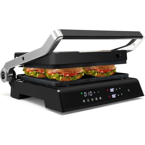 Goplus – Machine à sandwich 1200W – Plaques antiadhésives amovibles – Température réglable 90-230°C – Bac d'égouttage pour cuisson propre
