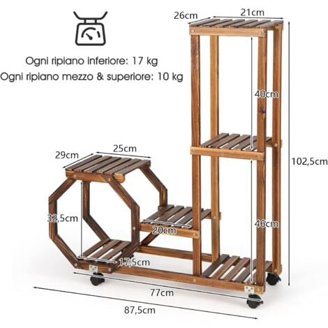 Goplus Support Pour Plantes En Bois Niveaux Support Fleurs Roulant