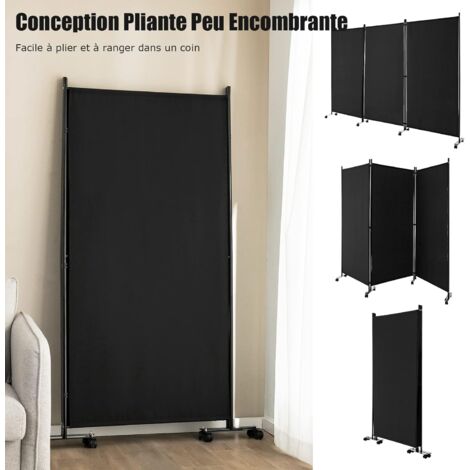 Paravent Pliable 4 Panneaux 225x173cm Avec Roulettes - Séparateur Pièce Gris GOPLUS