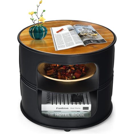 Goplus – Table basse ronde 3 niveaux – Métal et MDF noir – Dimensions 50 x 50 x 41,5 cm – Design moderne et élégant – Capacité de charge 30kg (1/5)
