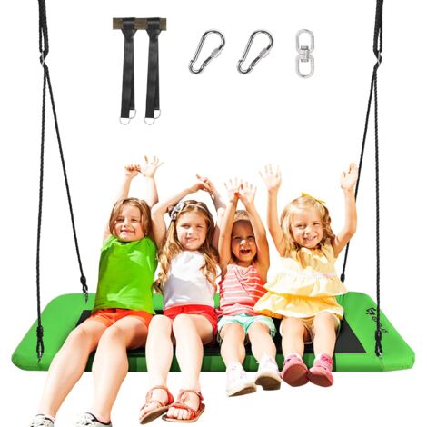 GOPLUS Balançoire Rectangulaire Suspendue d'Extérieur, Nid d’Oiseaue de Cordes Réglables 100-180CM, Siège Suspendue Extérieur pour Enfants, Jusqu’à 315 KG,150 x 80CM (Vert) (1/5)