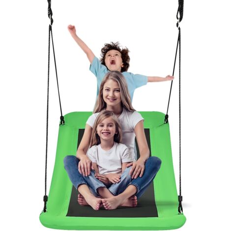 GOPLUS Balançoire Rectangulaire/Arc Suspendue d'Extérieur, Nid d’Oiseaue de Cordes Réglables 100-180CM, Siège Suspendue Extérieur pour Enfant (152x81cm-Arc, Vert)