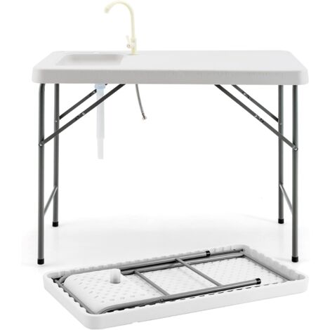 Goplus – Table de camping pliable avec évier profond et robinet rotatif 360° – Charge 150 kg – Dimensions 115 x 59 x 94 cm – Matériau PEHD et fer