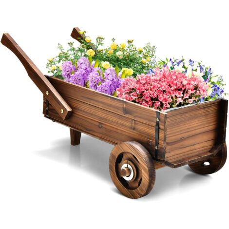 GOPLUS Chariot à Fleurs à Roulettes, Chariot de Plantation avec Trous de Drainage, Support à Fleurs avec Poignées