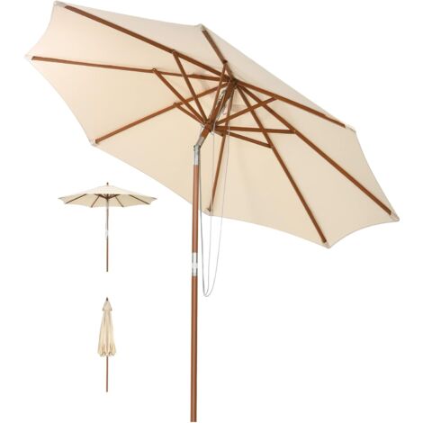 GOPLUS Ø2,7Mx H2,48M Parasol Deporte 8 Baleines en Bois avec Manivelle, Poteau de Parapluie Inclinable, pour Pare-Soleil de Plusieurs Angles, pour Balcon Plage Jardin (1/5)