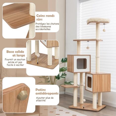 Arbre à Chat Thème Hamburger – 6 Niveaux, 117 Cm De Haut – Avec Perchoir, Hamac, Plateformes Et Condo, Sisal