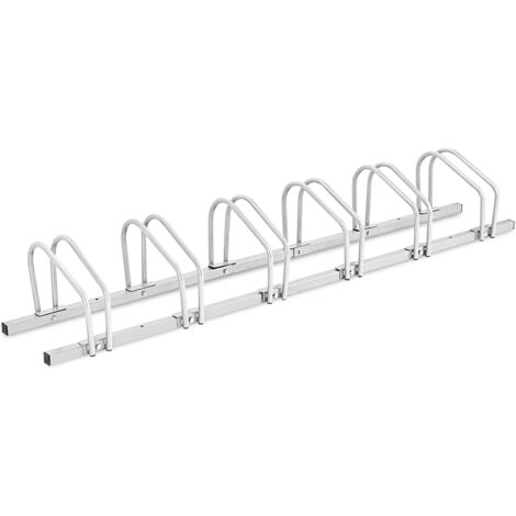 GOPLUS Râtelier Familial pour Vélo, Support de Vélo avec 6 Places de Rangement pour Parc et Magasins, Porte-Vélos Idéal pour VTT, Argent (1/5)