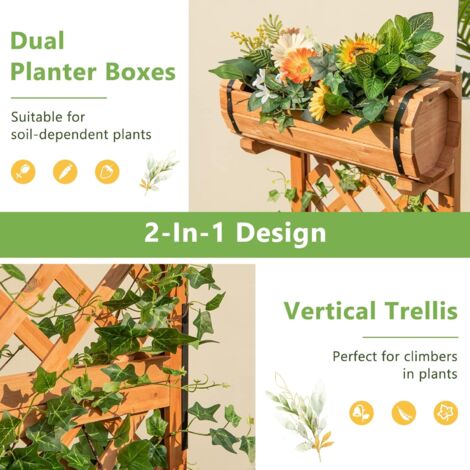 Jardinière avec treillis à 2 niveaux en bois de sapin bac à fleurs