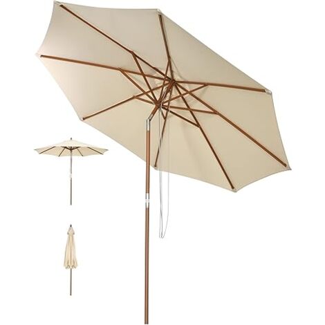 GOPLUS Ø3Mx H2,58M Parasol Déporté 8 Baleines en Bois avec Manivelle, Poteau de Parapluie Inclinable, pour Pare-Soleil de Plusieurs Angles, pour Balcon Plage Jardin (1/5)
