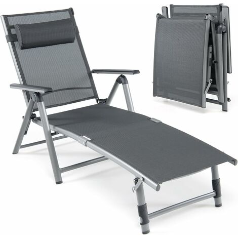 Goplus – Chaise longue pliable en aluminium – Dossier réglable 8 positions – Repose-pieds antidérapant – Charge max 110 kg – Confort optimal extérieur (1/5)