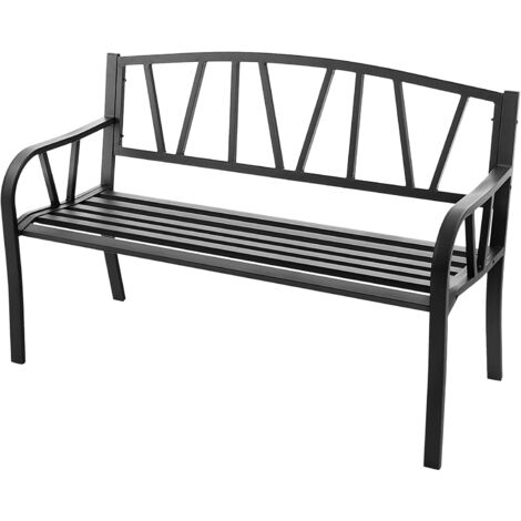 Goplus – Banc de jardin en métal noir pour 2-3 personnes – Dossier haut et accoudoirs arrondis – Charge 300 kg – Dimensions 128x57x86 cm (1/5)