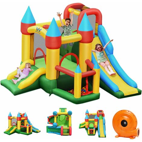 Goplus – Château gonflable avec souffleur – Aire de jeux 330x300x210cm – Charge max 135kg – Pour 4 enfants de 3 à 10 ans – Ventilateur inclus