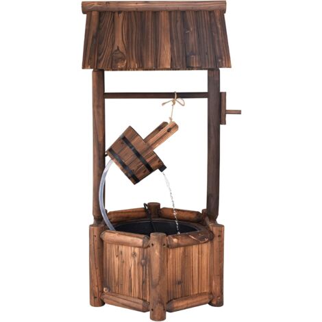 GOPLUS Fountaine Décoration pour Jardin Extérieur en Bois de Sapin, 58,5 x 51 x 117 CM, Pompe électrique, Marron Rustique (1/5)