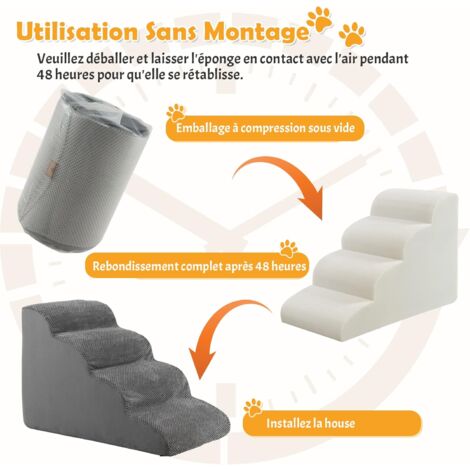 Escalier Pour Chien/Chat 2 En 1 - Rampe Et Marches Antidérapantes, Pliable, Hauteur 36 Cm (Gris Clair)