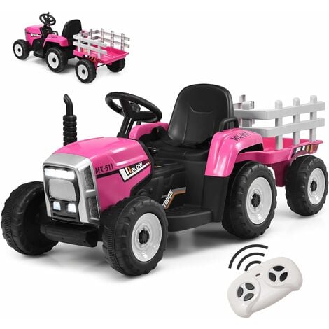 GOPLUS Tracteur électrique Enfant avec Remorque,Batterie 12V,Roue