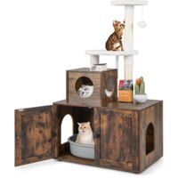 Goplus – Arbre à chat 132 cm avec bac à litière – Griffoir en sisal – Construction robuste en MDF – Design industriel marron rustique