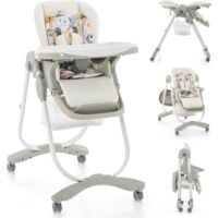 GOPLUS Chaise Haute Bébé 6-36 MoisPliante à Roulettes-Hauteur RéglableDossier/Repose-pieds-Double Plateau Amovible Blanc
