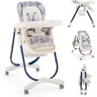 GOPLUS Chaise Haute Bébé 6-36 MoisPliante à Roulettes-Hauteur RéglableDossier/Repose-pieds-Double Plateau Amovible Bleu