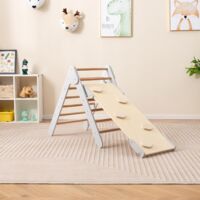 Goplus – Toboggan réversible avec triangle d'escalade Montessori – Charge 50kg – Bois de hêtre et bouleau – Pour enfants 1 an et plus – Gris