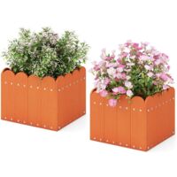 GOPLUS Lot de 2 Carrée Potager en HDPE, Jardinière Extérieur Imtempérable, Trous de Drainage pour Fleurs, Herbes, 32x30x25cm,Orange