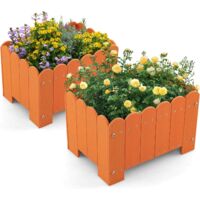 GOPLUS Lot de 2 Carrée Potager en HDPE, Jardinière Extérieur Imtempérable,Trous de Drainage pour Fleur, Herbes, 45x32x30cm, Orange