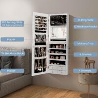 Armoire à Bijoux Sur Pied à Roulettes Verrouillables Avec Miroir Pleine Longueur Lumi Res Led Serrure Cl Blanc