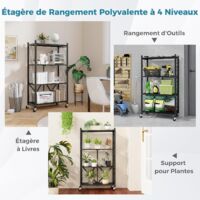 GOPLUS - Étagère De Rangement Pliable à 4 Niveaux Avec Roulettes - Métal & MDF - Charge 80kg - Pour Cuisine, Garage, Salon Etagere Pliable GOPLUS - Étagère De Rangement Pliable à 4 Niveaux Avec Roulettes - Métal & MDF - Charge 80kg - Pour Cuisine, Garage, Salon Etagere Pliable