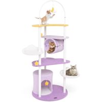GOPLUS Arbre à Chat Cadre en Tube Fer 158CM, Perchoir en Forme de Lune, Jouets Suspendus en Forme d'Étoile, Arbre a Chat Maine Coon pour Chat Détente et Sommeil