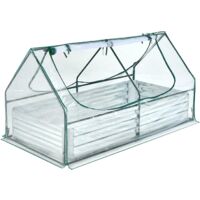 GOPLUS Jardinière Surélevée en Acier Galvanisé, avec Couverture de Mini-Serre, Ensemble de Boîte à Plantes Extérieure en Métal avec Grandes Fenêtres Grillagées, Ensemble de Serre 180x90x91CM