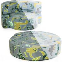 GOPLUS Canapé Enfants en Flanelle, 2 en 1 Canapé Phosphorescent pour Tout-Petits, Housse Lavable en Machine, Rembourrage en Eponge Douce, Canapé Convertible pour 3+ Ans (Bleu)