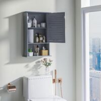 Meuble Mural Salle De Bain Suspendu Gris 42x17x70 Cm – Armoire WC Avec Porte Persienne + Étagère Ouverte