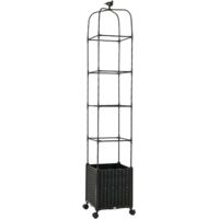 GOPLUS Jardinieres Exterieur Verticale en Treillis Obélisque, 4 Roues Verrouillables, Jardiniere sur Pied avec Décoration d'oiseaux, Arrosage Automatique, Support à 4 Niveaux pour Jardin, Terrasse